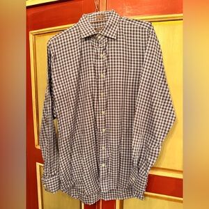 Peter Millar Button Down. Blue/Brown check. 100% Cotton. XL. Like new